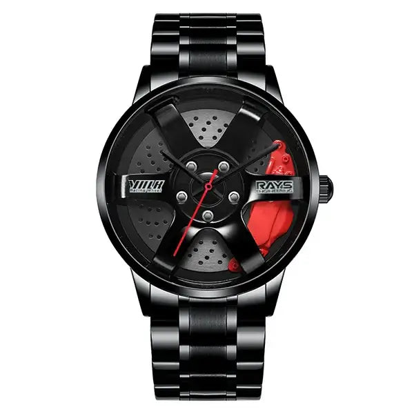 Montre NIBOSI Super Car Rim Hub Waterproof Watch with Stainless Steel Band and Push Button Hidden Clasp