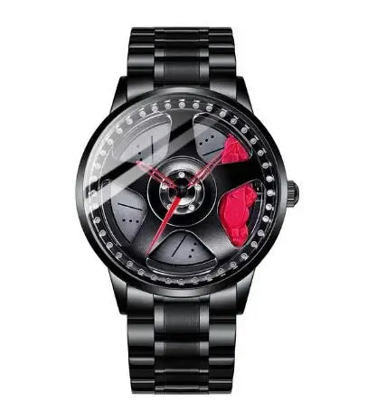 Montre NIBOSI Super Car Rim Hub Waterproof watch with stainless steel band and unique car rim design, featuring back light and water resistance.