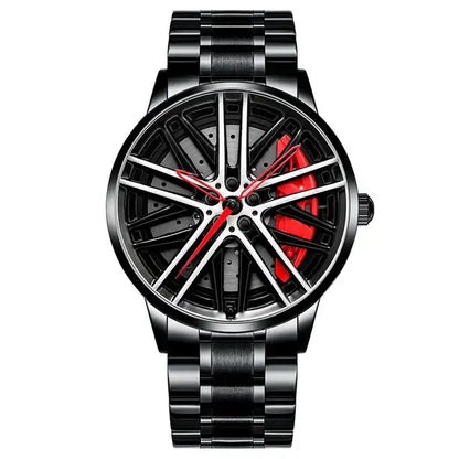 NIBOSI Limited Edition Super Car Rim Hub Waterproof Watch with Stainless Steel Band and Quartz Movement, Model 8206, Shock Resistant, and Back Light.