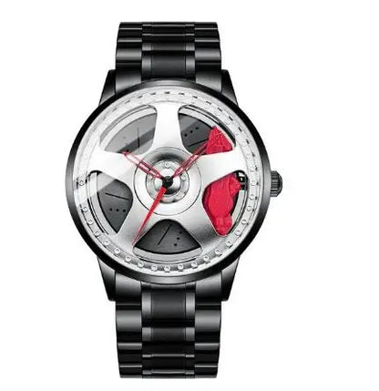 NIBOSI Super Car Rim Hub Waterproof Limited Edition Watch with Stainless Steel Band and Push Button Hidden Clasp