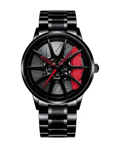 NIBOSI Super Car Rim Hub Waterproof Watch with Stainless Steel Band, Quartz Movement, and Push Button Hidden Clasp