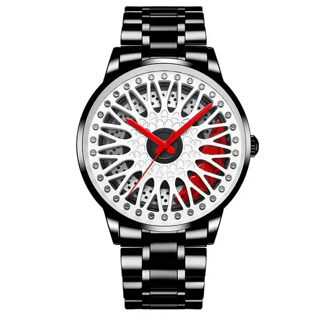 NIBOSI Super Car Rim Hub Waterproof Watch with Stainless Steel Band, Quartz Movement, 3Bar Water Resistance, Back Light, and Shock Resistant Features