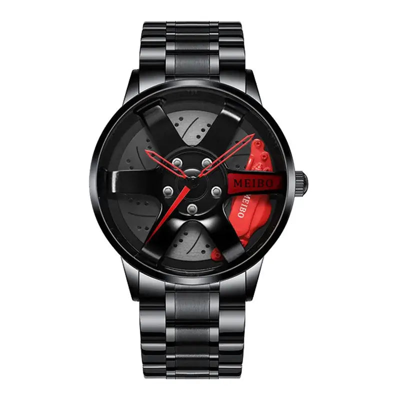 Montres en acier pour hommes par sudysng, modèle SB2403111, avec cadran rond noir et rouge, bracelet en acier inoxydable.