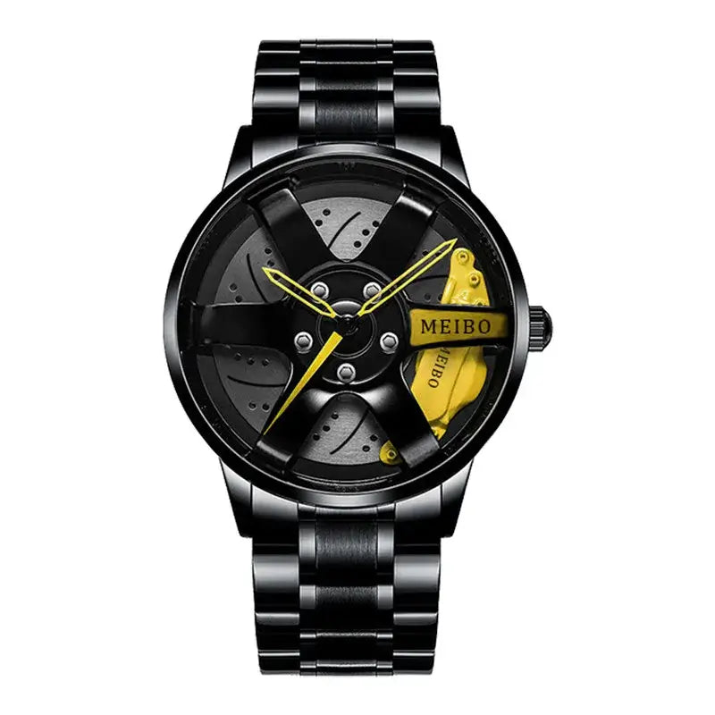 Montres en acier pour hommes 2024 - montre sportive et militaire avec bracelet en acier inoxydable et cadran noir sportif.