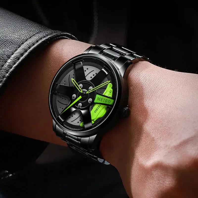 Stylish black and green stainless steel men&